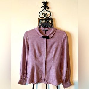 Maje Button Blouse with Puffed Sleeves and Adorable Bowtie